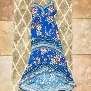 Beautiful vibrant blue pink floral maxi dress